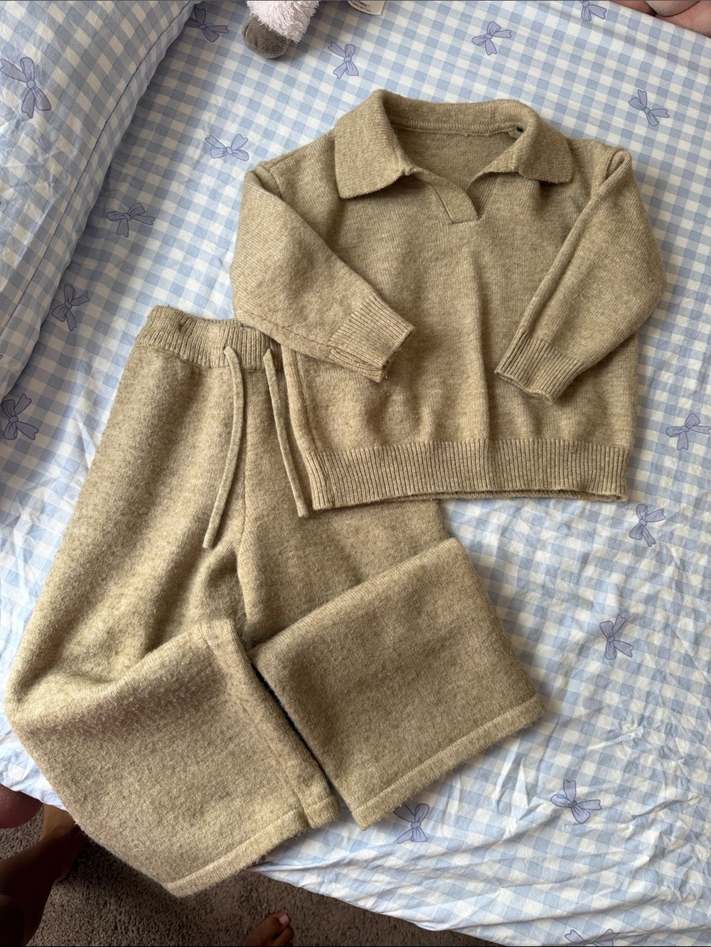 Kids Cozy Beige Knit Pajama Set - (Brand)